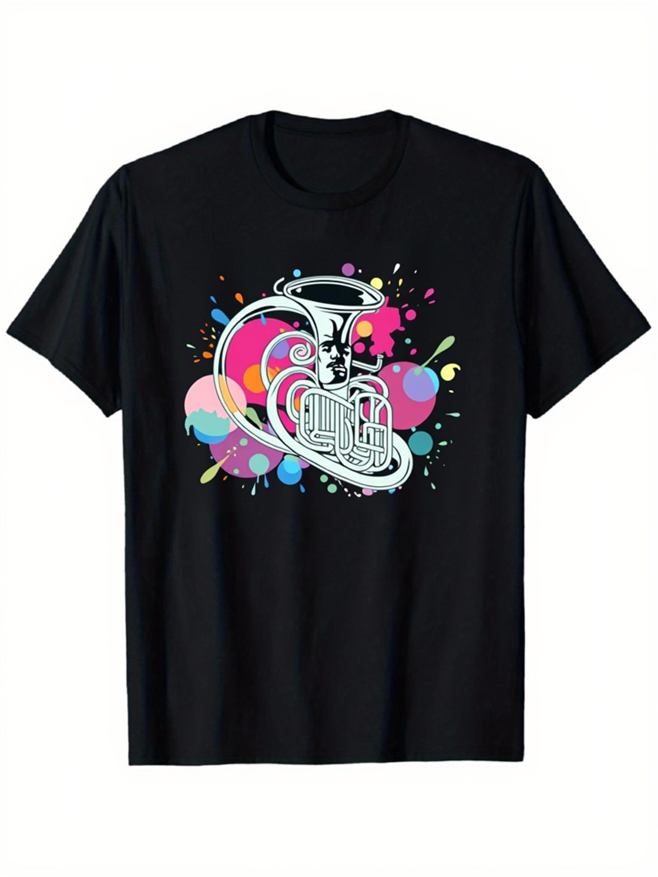 Musical Instrument Horn - Trendiges Herren-T-Shirt in Schwarz mit Grafikdruck,
